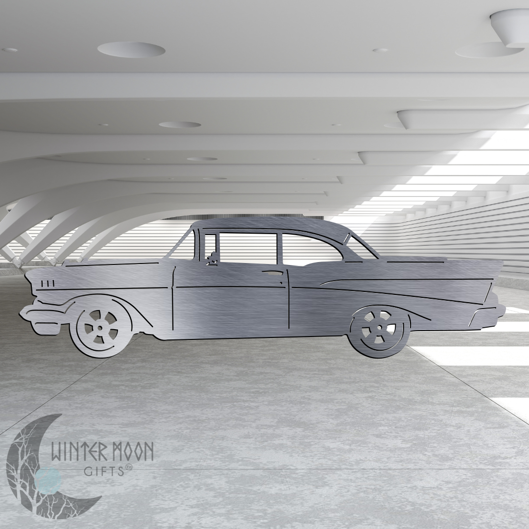 57 Bel Air Metal Art – Black, Red, Blue, Yellow, White, Heat Painted or Bare Steel