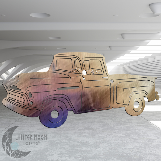57 Chevy Truck Metal Art – Black, Red, Blue, Yellow, White, Heat Painted or Bare Steel
