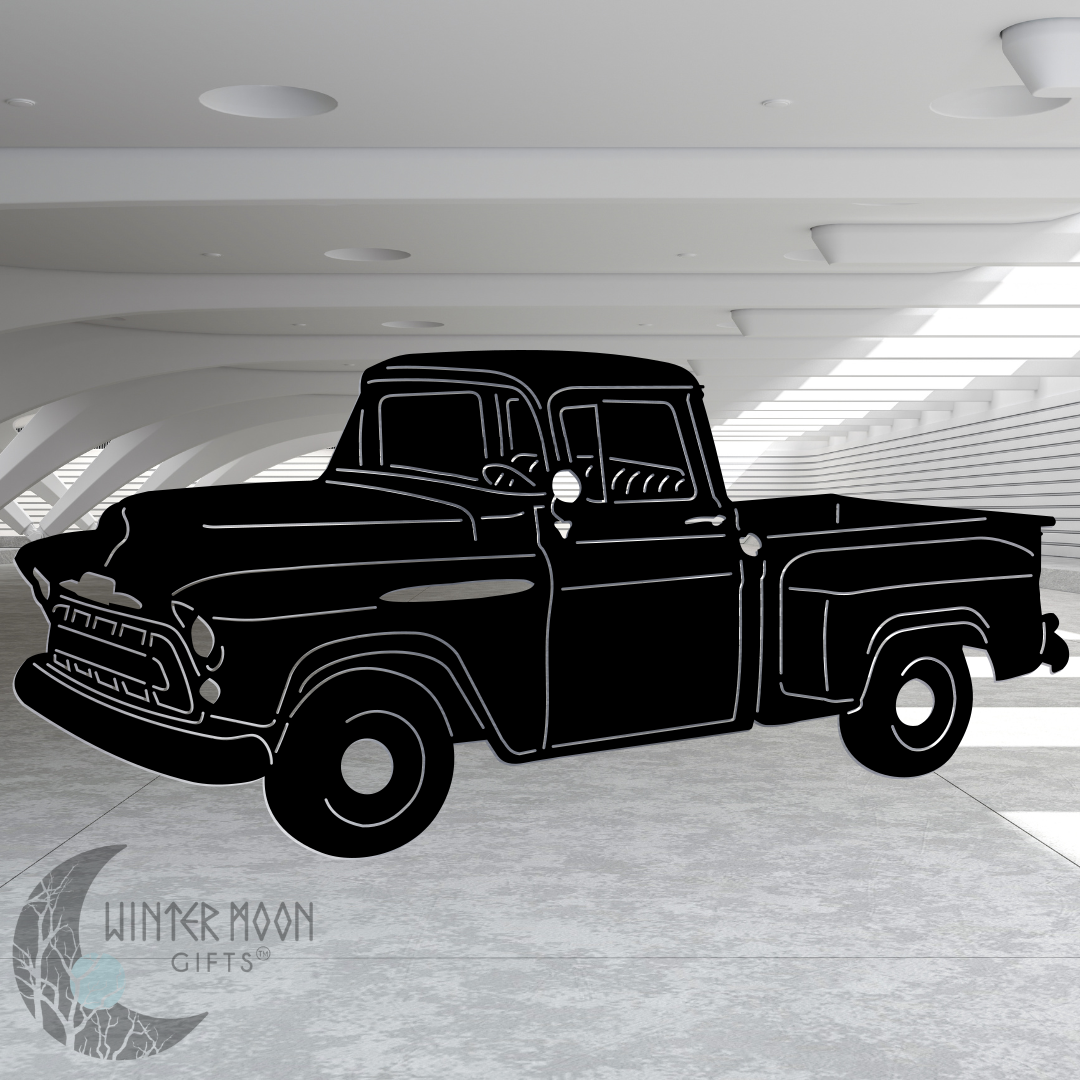 57 Chevy Truck Metal Art – Black, Red, Blue, Yellow, White, Heat Painted or Bare Steel