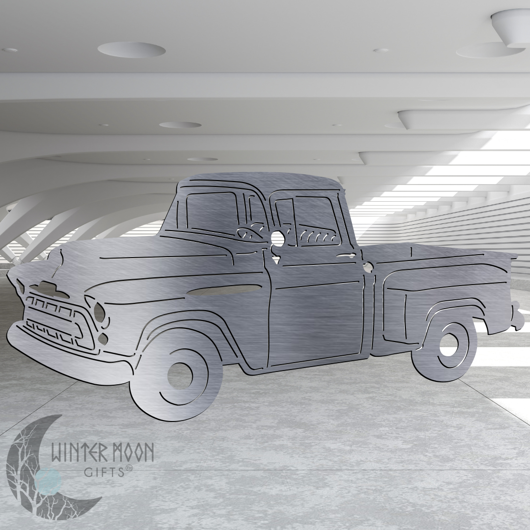 57 Chevy Truck Metal Art – Black, Red, Blue, Yellow, White, Heat Painted or Bare Steel