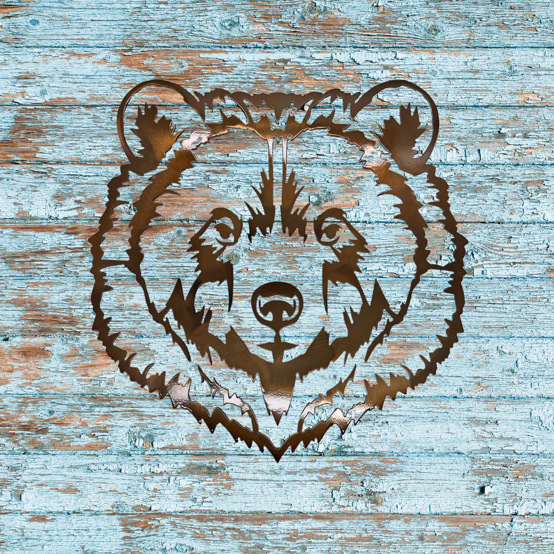 Bear Head Metal Wall Art – 11.6"x11.8" Powder Coated Steel in Black or Copper Finish