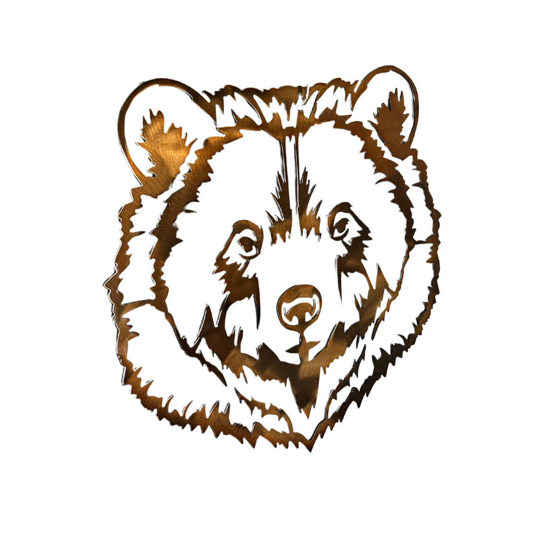 Bear Head Metal Wall Art – 11.6"x11.8" Powder Coated Steel in Black or Copper Finish