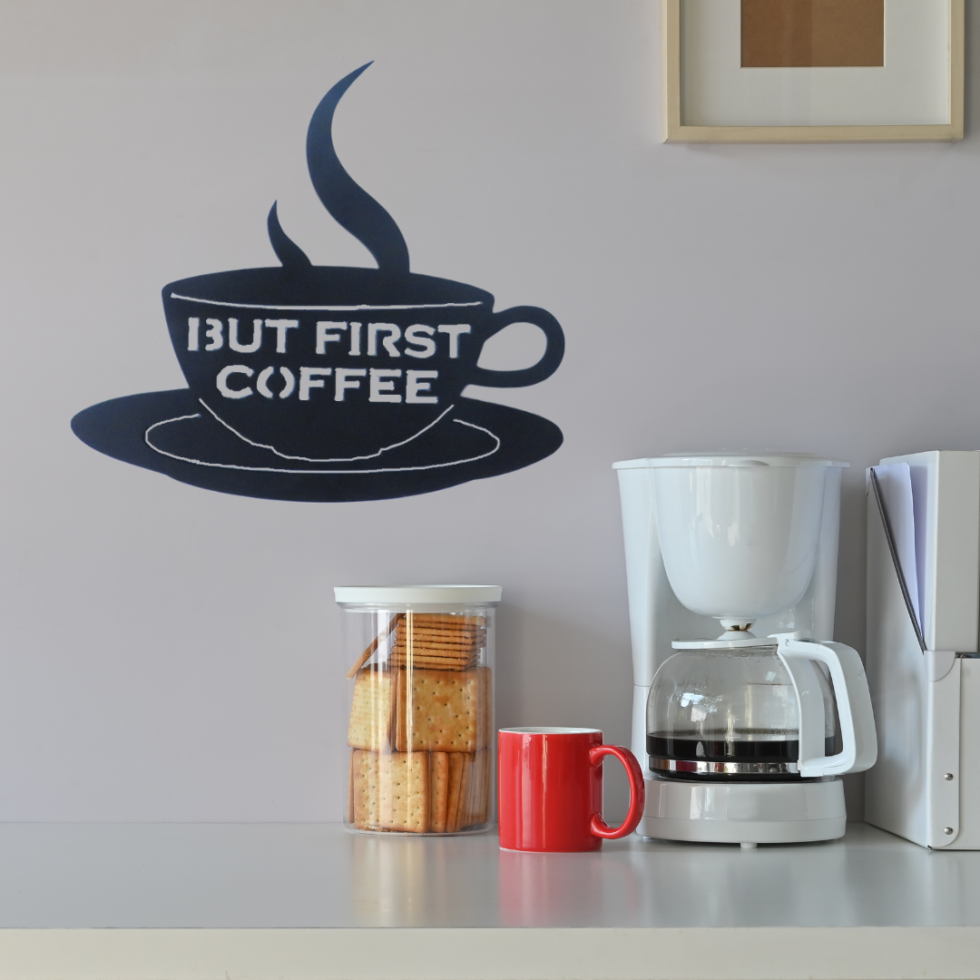 But First Coffee Metal Wall Sign – 10" x 9" | Black or Transparent Copper Finish