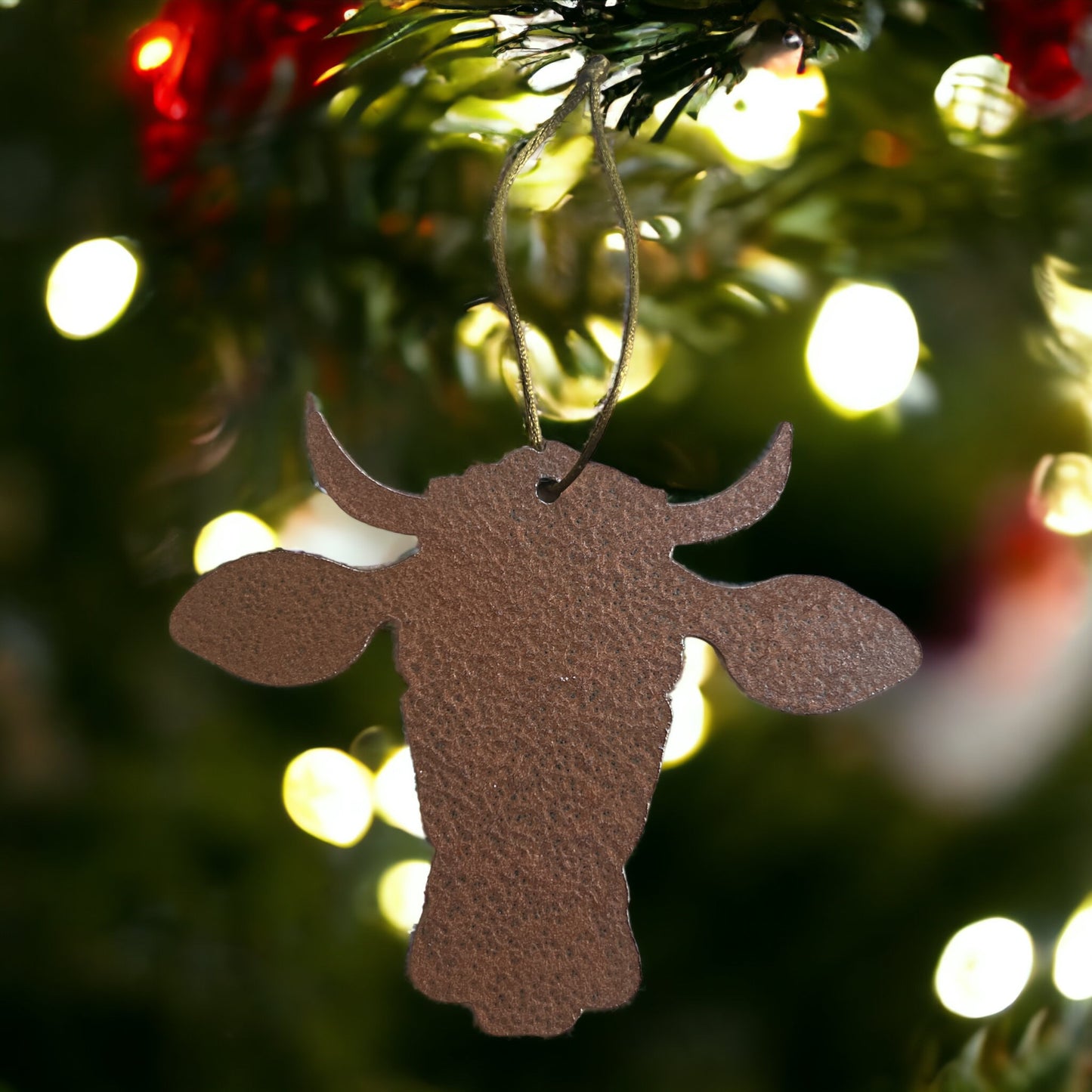 Cow Christmas Ornament – 3.5"x4.25" Hammered Copper Metal Holiday Decor