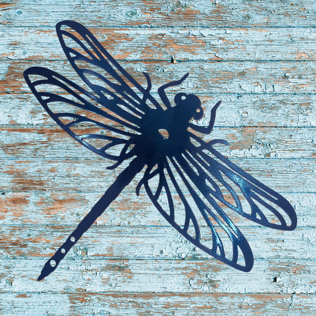 Dragonfly Metal Wall Art – 13"x10" with Aqua to Sapphire to Violet Color Shift