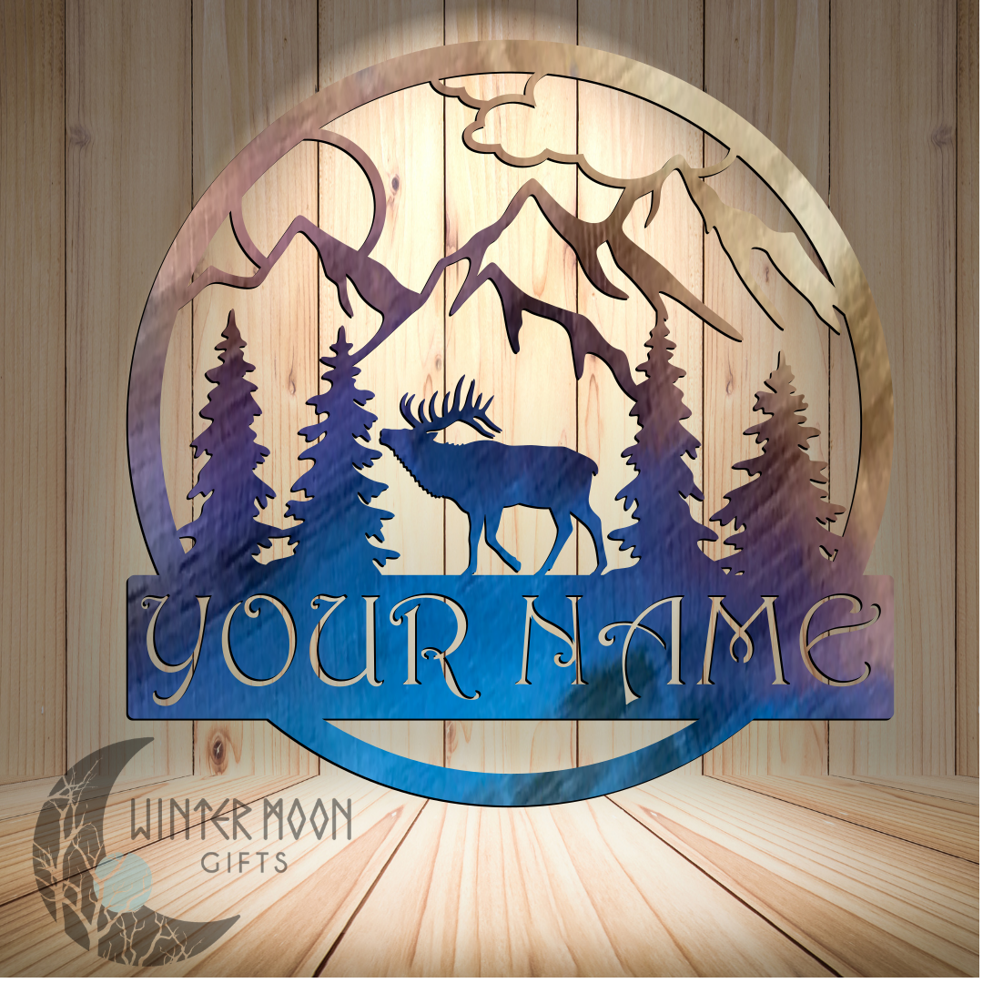 Elk Scene Monogram Metal Art – 18" x 18" Customizable with Powder Coat or Bare Metal Finish