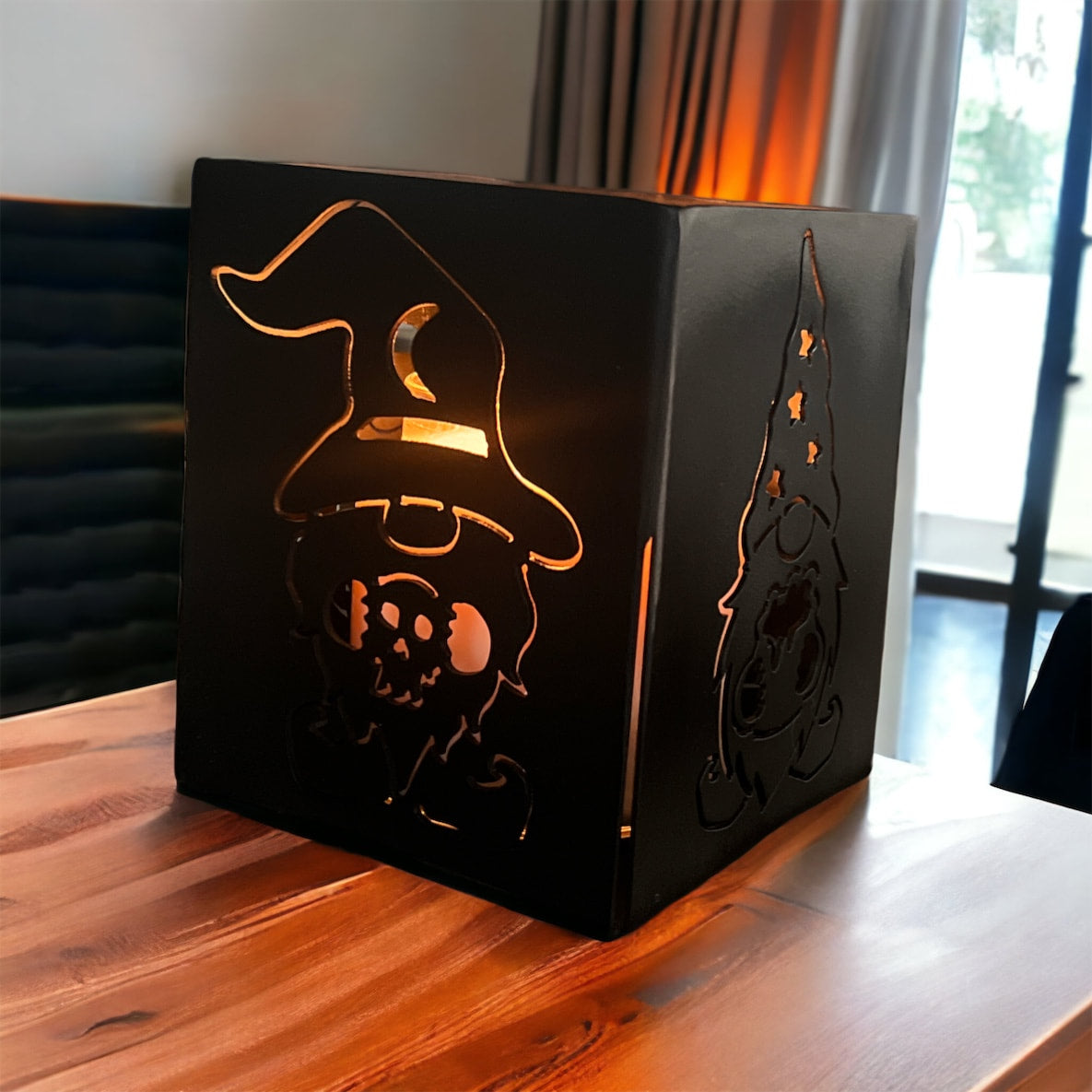 Halloween Gnome Candle Lantern or Tissue Holder – 6"x6"x5" Decorative Metal Box