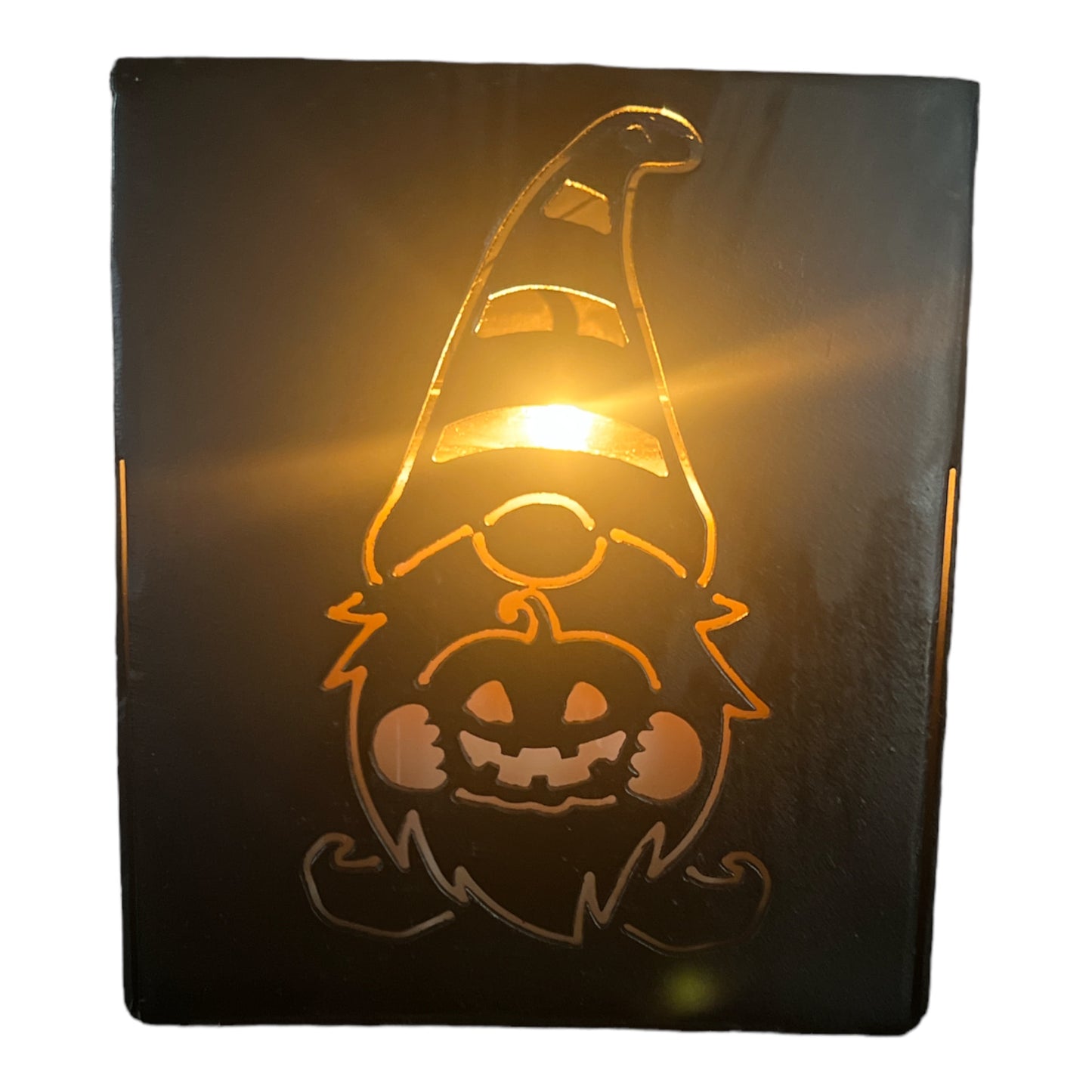Halloween Gnome Candle Lantern or Tissue Holder – 6"x6"x5" Decorative Metal Box