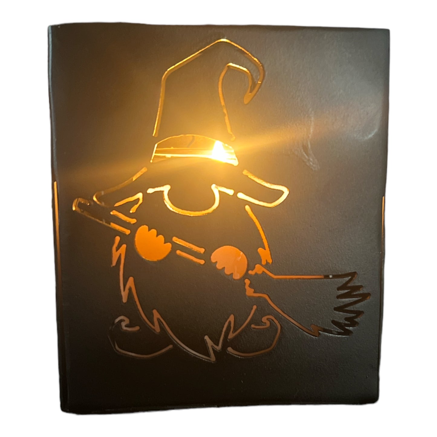 Halloween Gnome Candle Lantern or Tissue Holder – 6"x6"x5" Decorative Metal Box