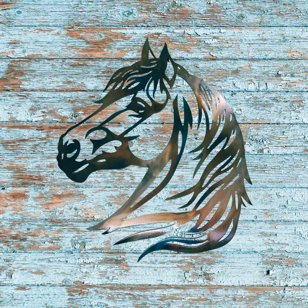 Horse Silhouette Metal Wall Art – 11.75" x 12" with Powder Coat or Bare Metal Finish