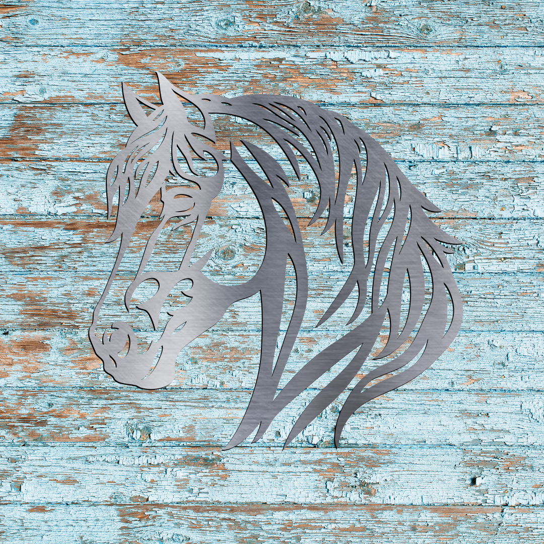 Horse Silhouette Metal Wall Art – 11.75" x 12" with Powder Coat or Bare Metal Finish