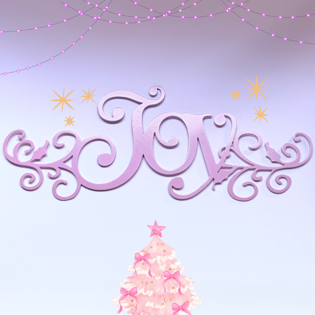 Joy Holiday Metal Sign – 16"x6.5" Pink Christmas Wall Decor