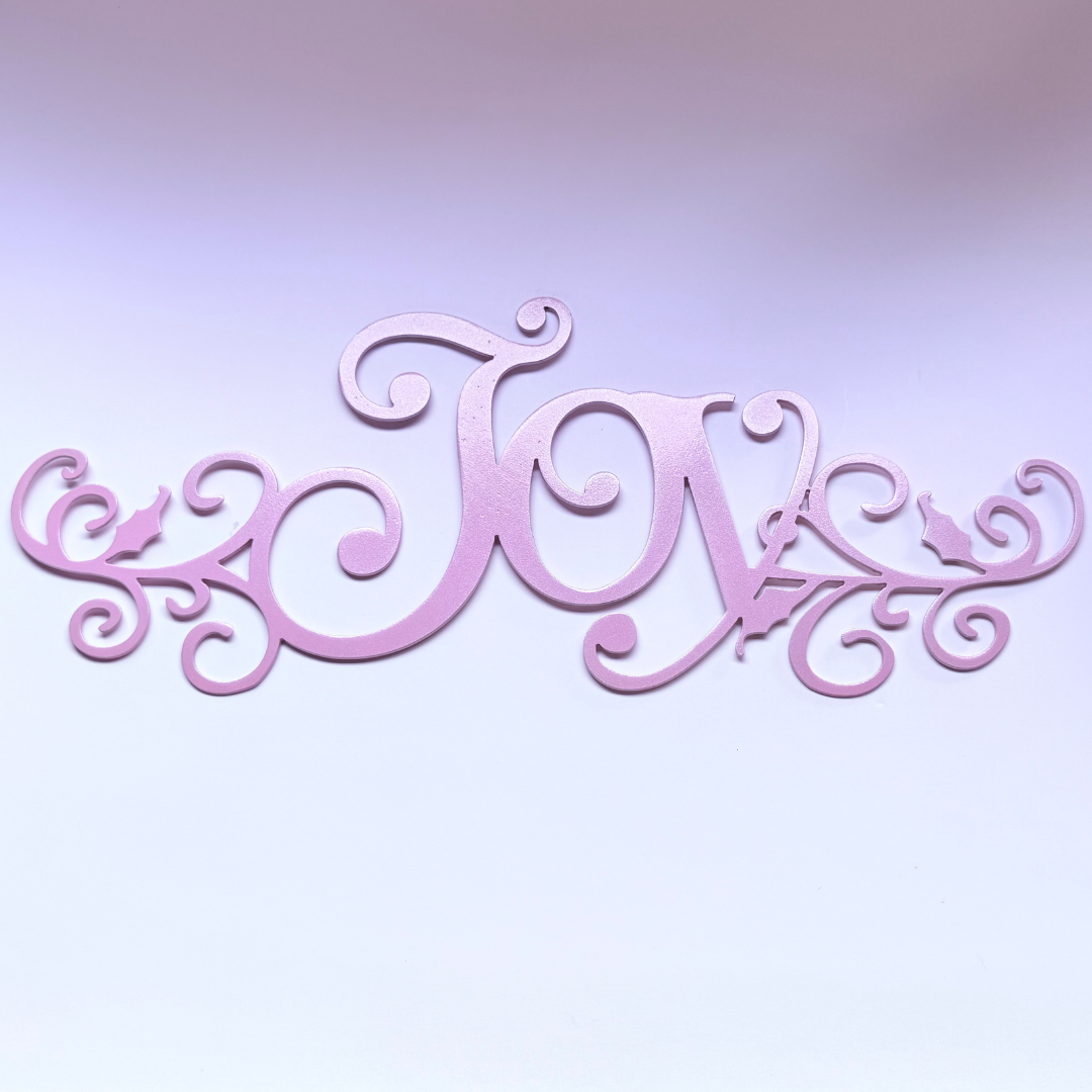 Joy Holiday Metal Sign – 16"x6.5" Pink Christmas Wall Decor
