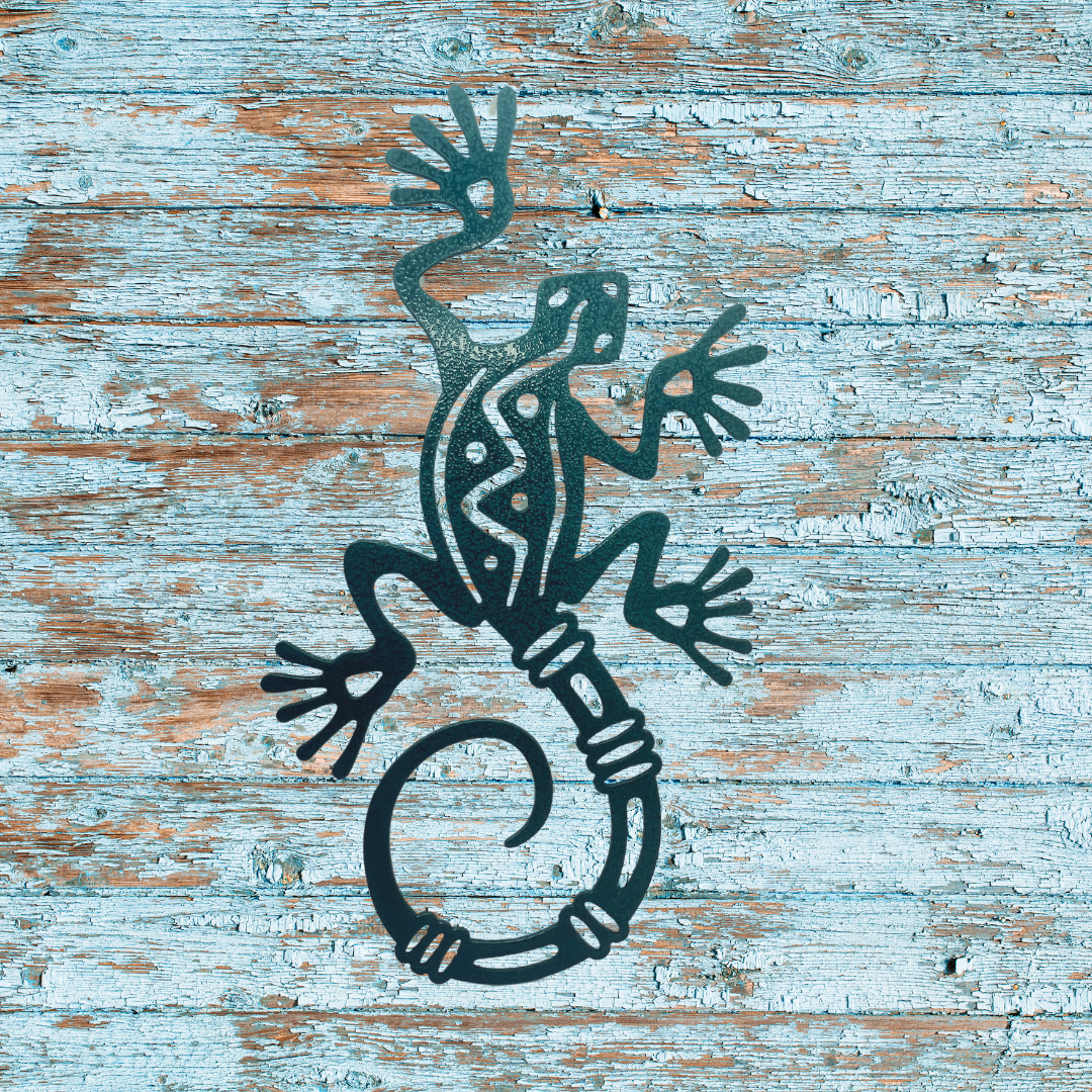 Metal Lizard Wall Art – 12"x7.5" in Holographic Green or Heat Painted Finish