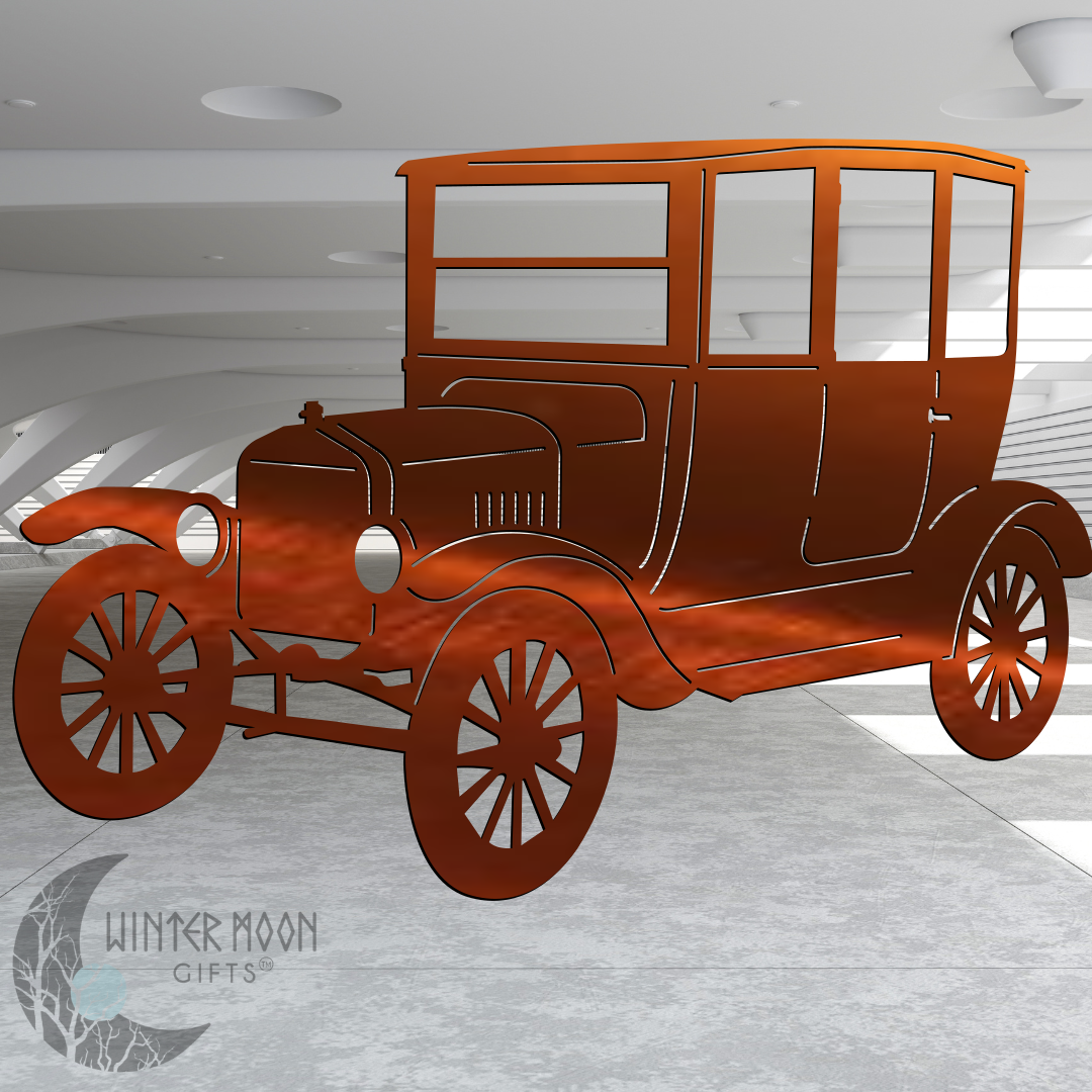 Model T Metal Wall Art – Vintage Car Décor, 15"x10.5", Multiple Finish Options