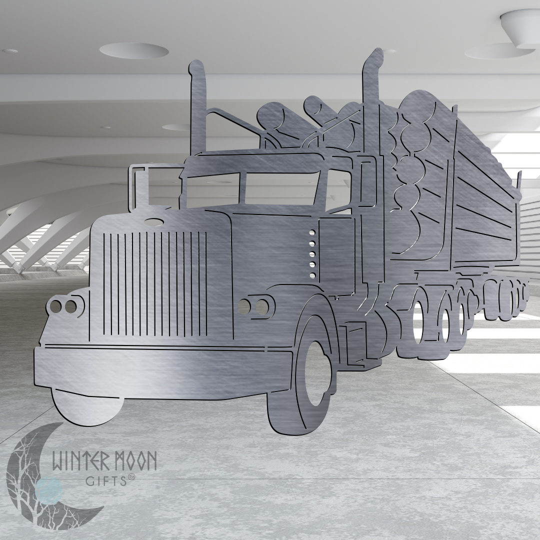 Peterbilt Logging Truck Metal Wall Art – Custom Color Options