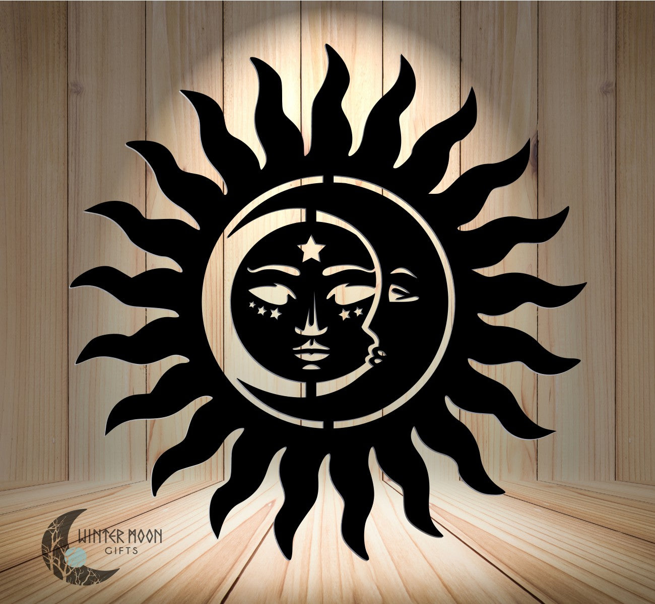 Sun and Moon Metal Wall Art – 16"x16" in Black, Heat Painted, or Bare Steel