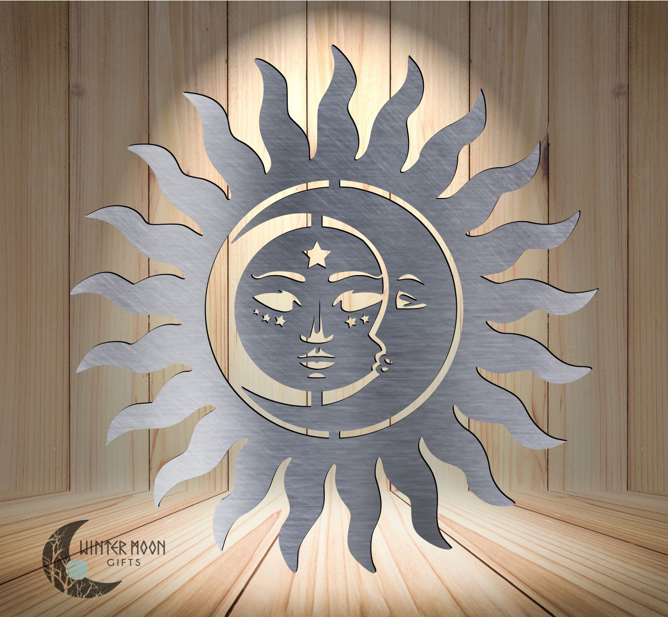 Sun and Moon Metal Wall Art – 16"x16" in Black, Heat Painted, or Bare Steel