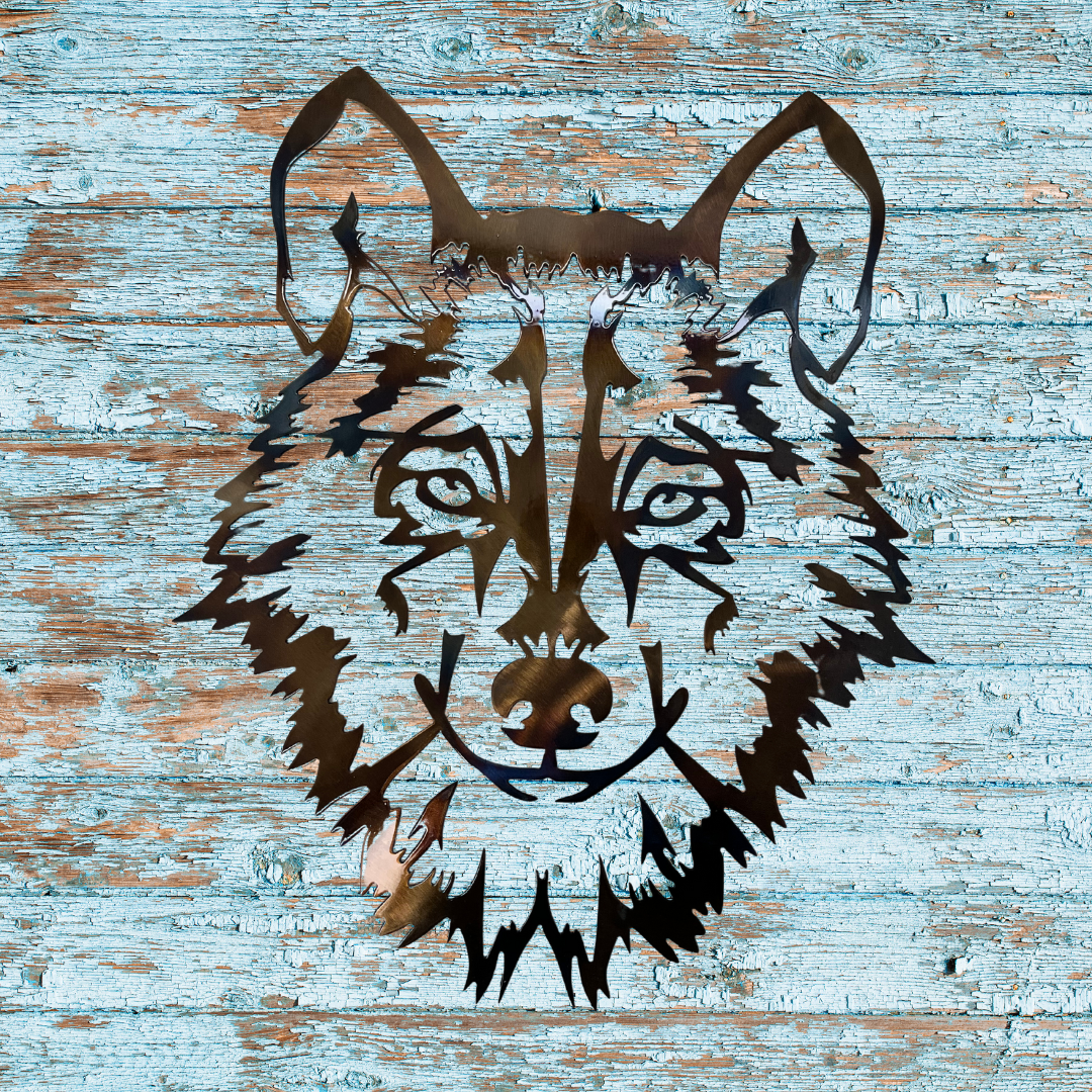 Wolf Metal Wall Art – 12"x14" Rustic Wildlife Decor in Heat-Painted Steel