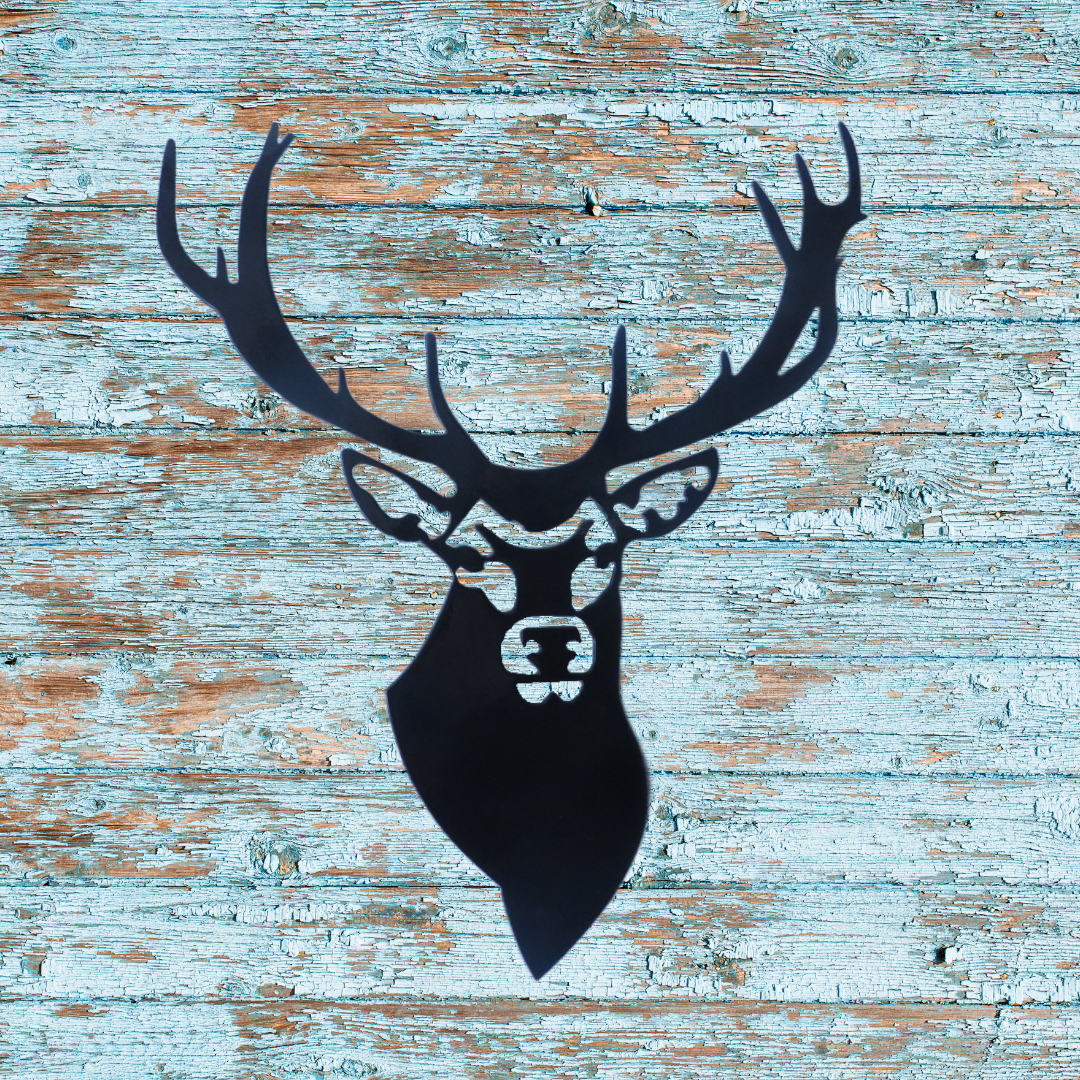 Buck Silhouette Metal Wall Art – Black Powder Coated Steel – Handmade 11.5"x9.5" Rustic Deer Decor