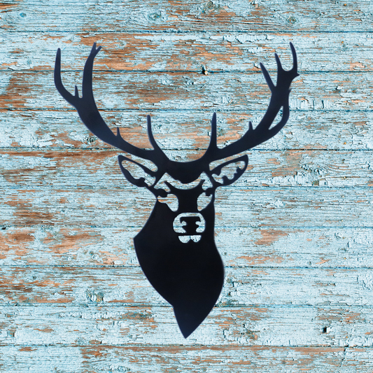 Buck Silhouette Metal Wall Art – Black Powder Coated Steel – Handmade 11.5"x9.5" Rustic Deer Decor
