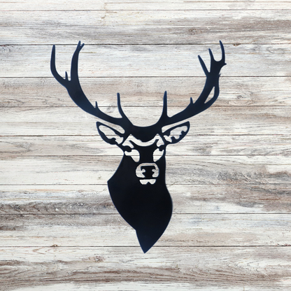 Buck Silhouette Metal Wall Art – Black Powder Coated Steel – Handmade 11.5"x9.5" Rustic Deer Decor