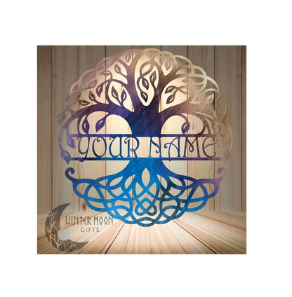 Celtic Tree of Life – Custom Family Name Sign, 16"x16" Metal Wall Art
