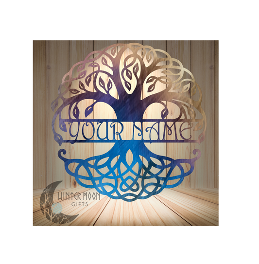 Celtic Tree of Life – Custom Family Name Sign, 16"x16" Metal Wall Art