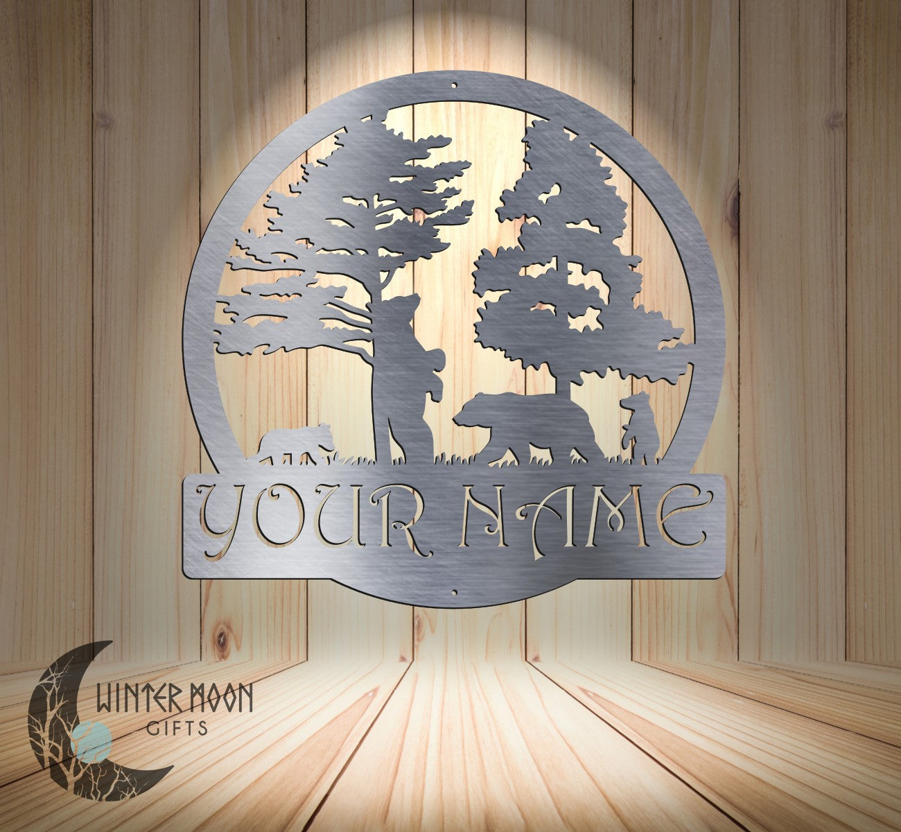 Custom Bear Family Monogram – 18"x18" Personalized Metal Sign for Cabin or Home Decor
