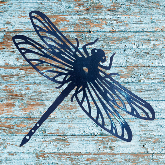 Dragonfly Metal Wall Art – 13"x10" with Aqua to Sapphire to Violet Color Shift