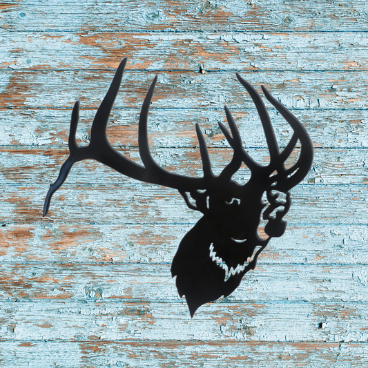 Elk Metal Wall Decor – Black Powder Coated Steel – Handmade 12.5"x12" Rustic Wildlife Art