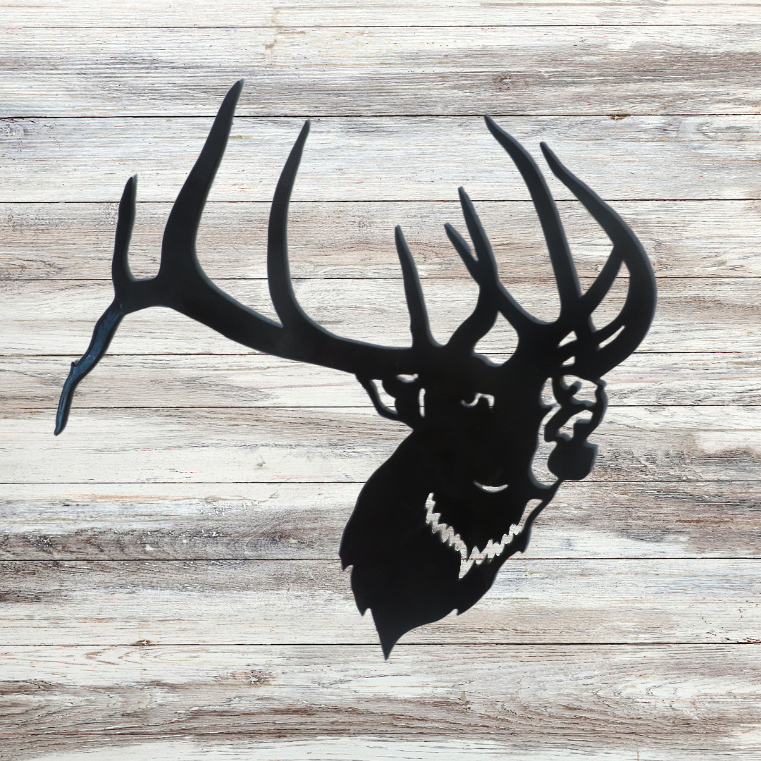 Elk Metal Wall Decor – Black Powder Coated Steel – Handmade 12.5"x12" Rustic Wildlife Art