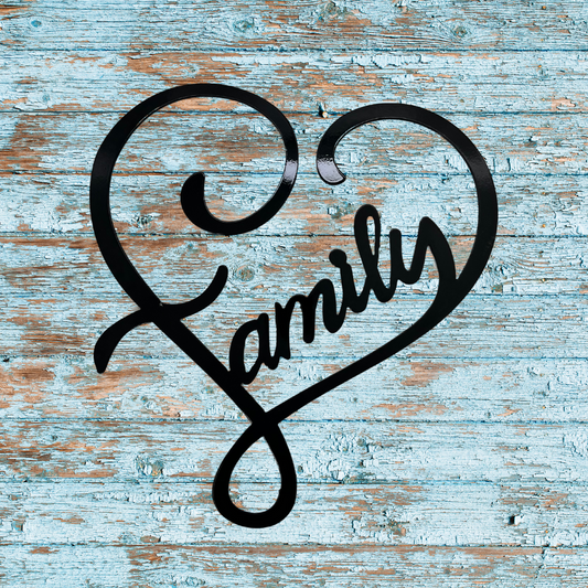 Family Metal Wall Art – Heart Design | 10.75"x11.5" Powder Coated Black Steel