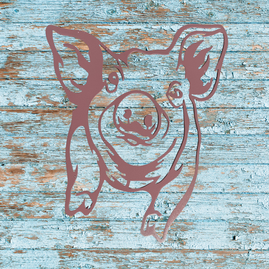 Farmhouse Pig Metal Art – Pink Powder Coated 9"x11.5" Wall Décor