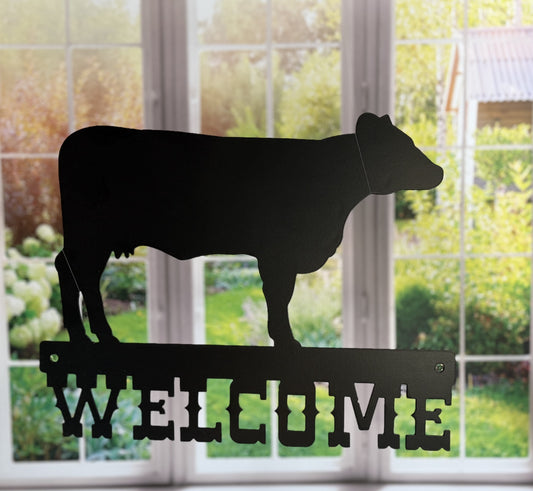 Farmhouse Welcome Cow Sign – 11.75"x9.25" Metal Wall Décor