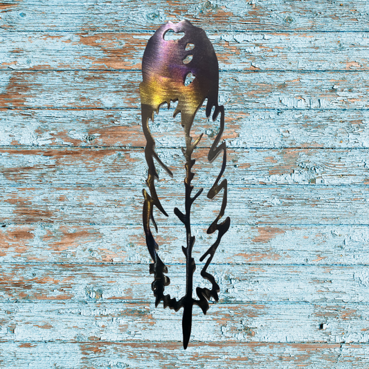 Feather Metal Art – 10x2.75 Heat Painted with Glossy Clear Powder Coat
