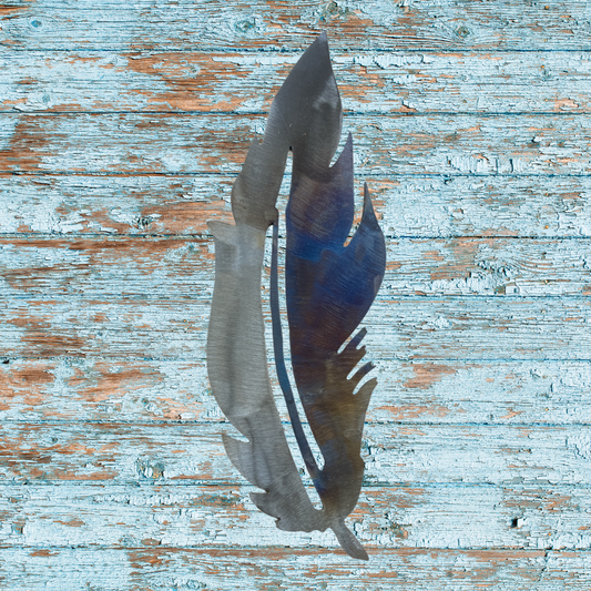 Feather Metal Art 10x4 – Heat Painted with Glossy Clear Powder Coat