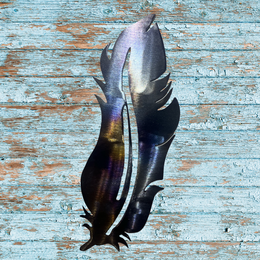 Feather Metal Art – 8x3.5 Heat Painted with Glossy Clear Powder Coat