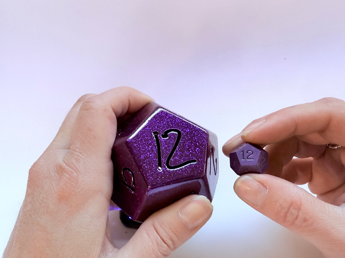 Handcrafted Disco Purple Metal DnD Dice Set – Oversized Steel Dice