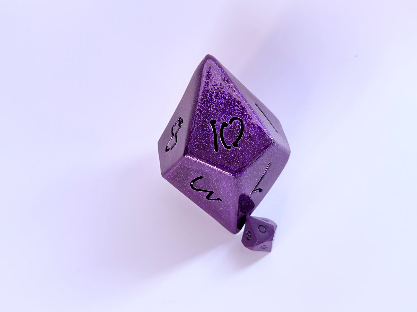 Handcrafted Disco Purple Metal DnD Dice Set – Oversized Steel Dice