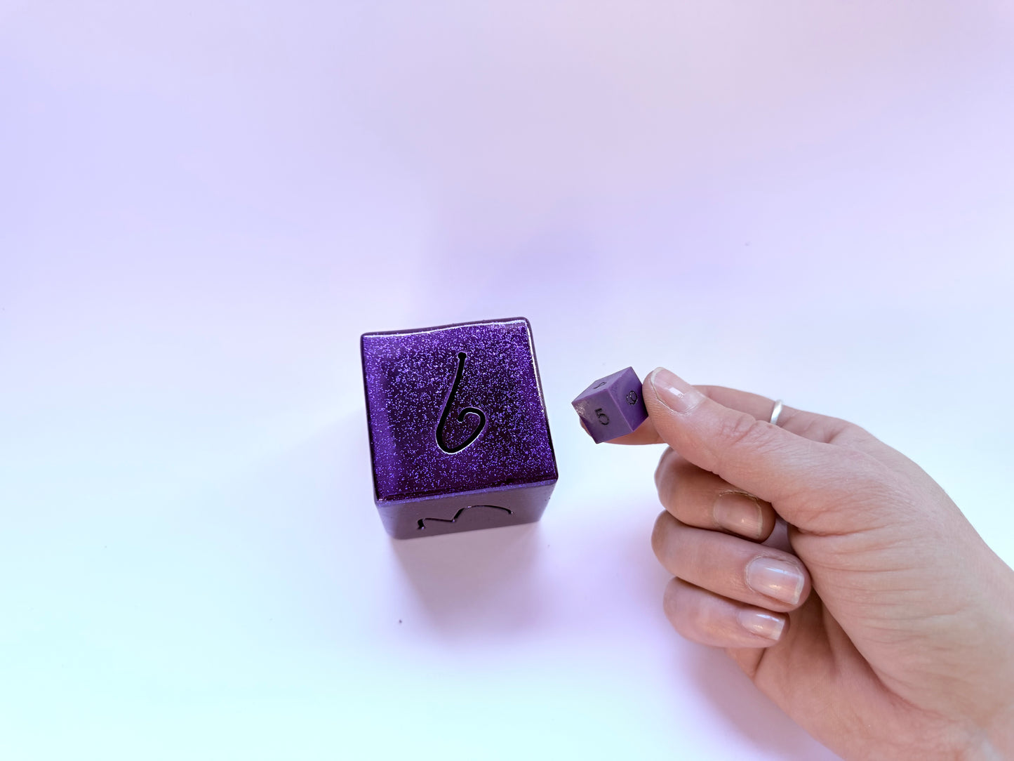 Handcrafted Disco Purple Metal DnD Dice Set – Oversized Steel Dice