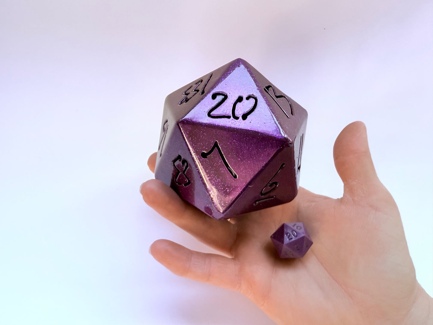 Handcrafted Disco Purple Metal DnD Dice Set – Oversized Steel Dice