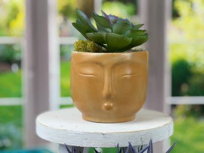 Hazy Face Concrete Planter – Handmade Pot with Drainage Hole