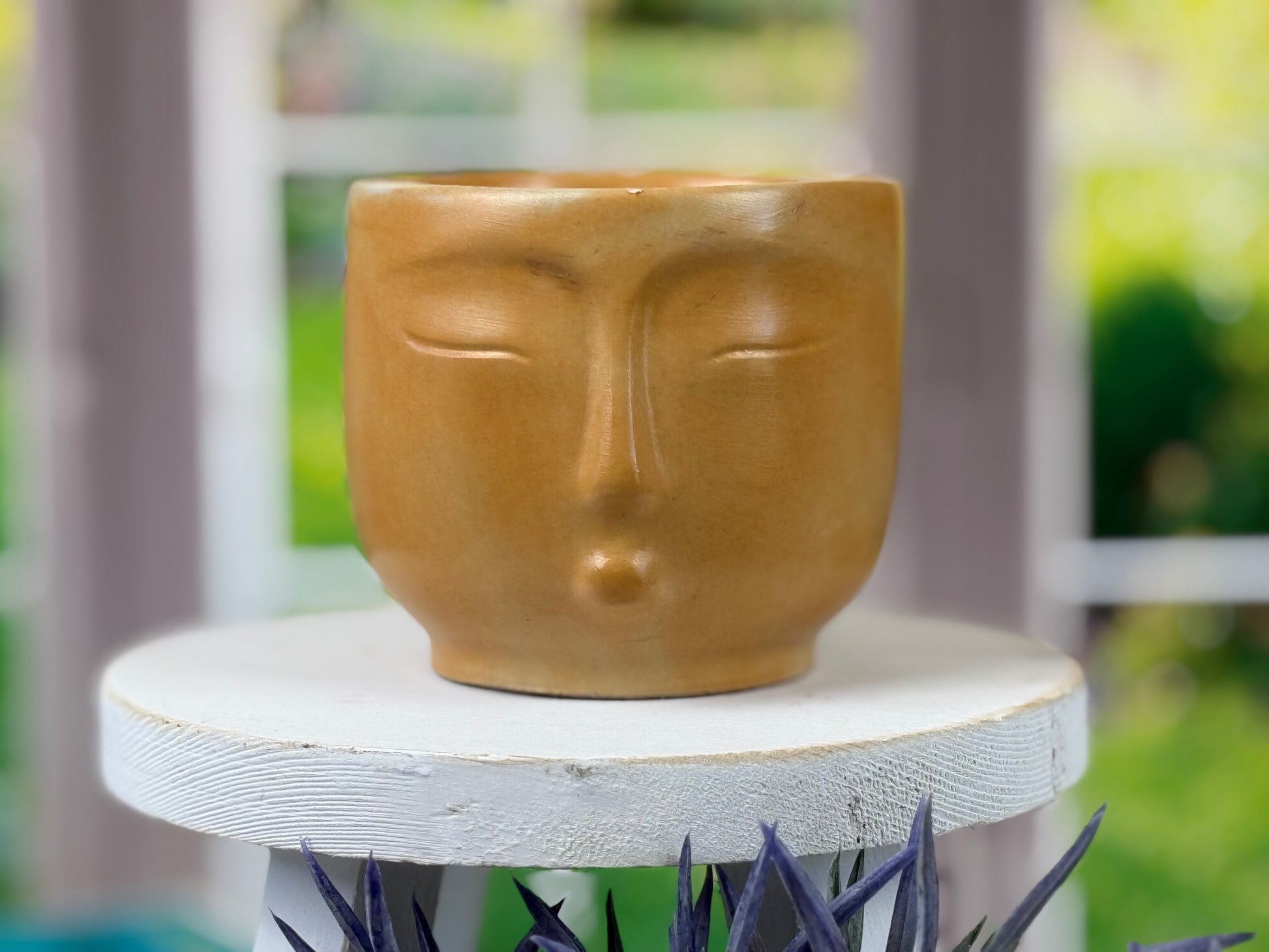 Hazy Face Concrete Planter – Handmade Pot with Drainage Hole