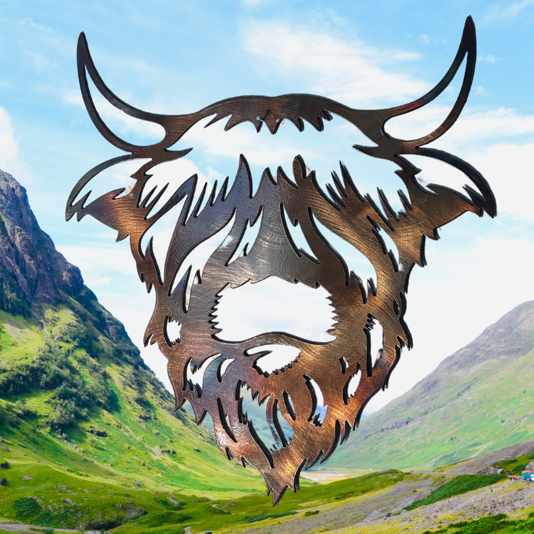 Highland Cow Metal Wall Art – 12"x11" Rustic Farmhouse Face-Only Design