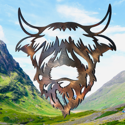 Highland Cow Metal Wall Art – 12"x11" Rustic Farmhouse Face-Only Design