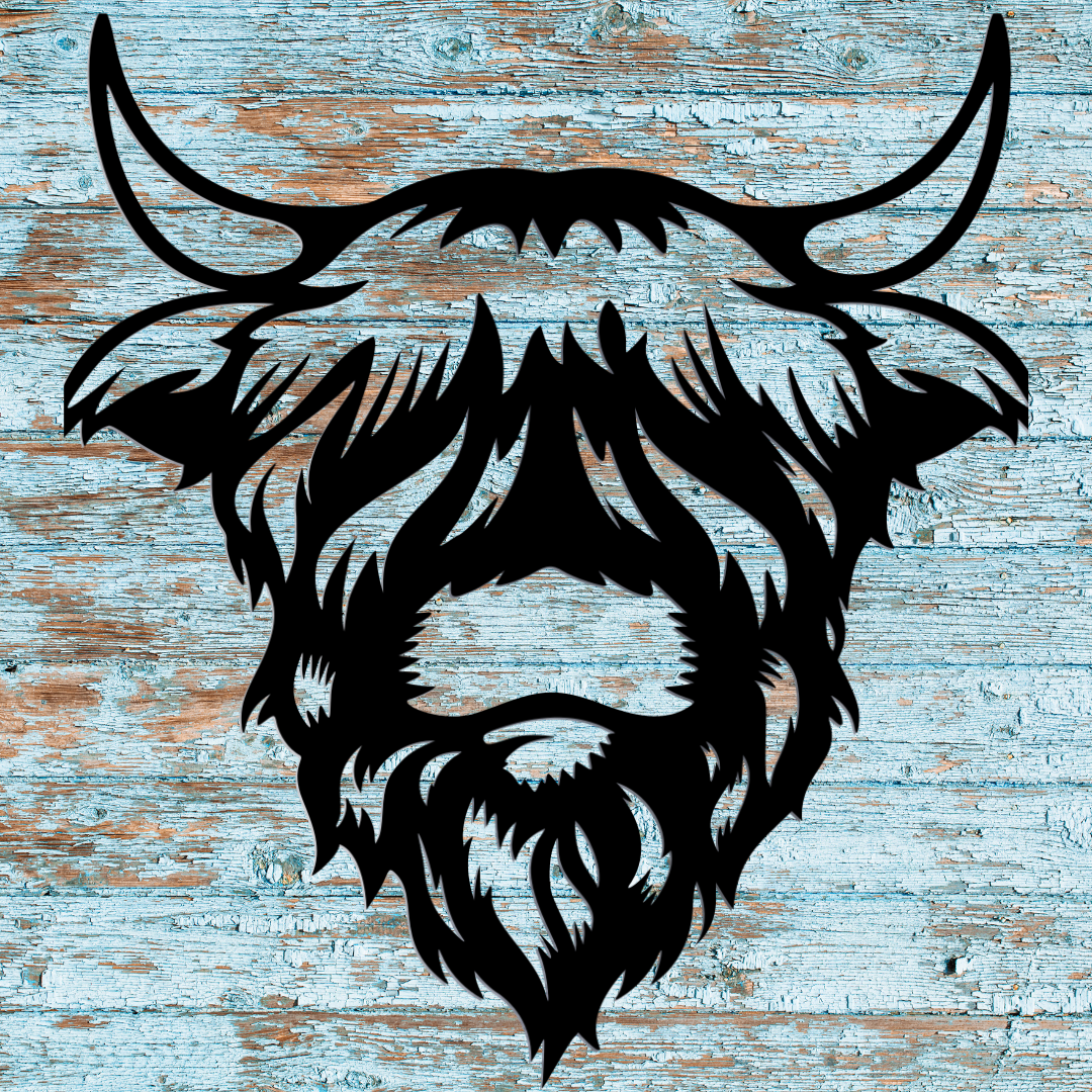 Highland Cow Metal Wall Art – 12"x11" Rustic Farmhouse Face-Only Design