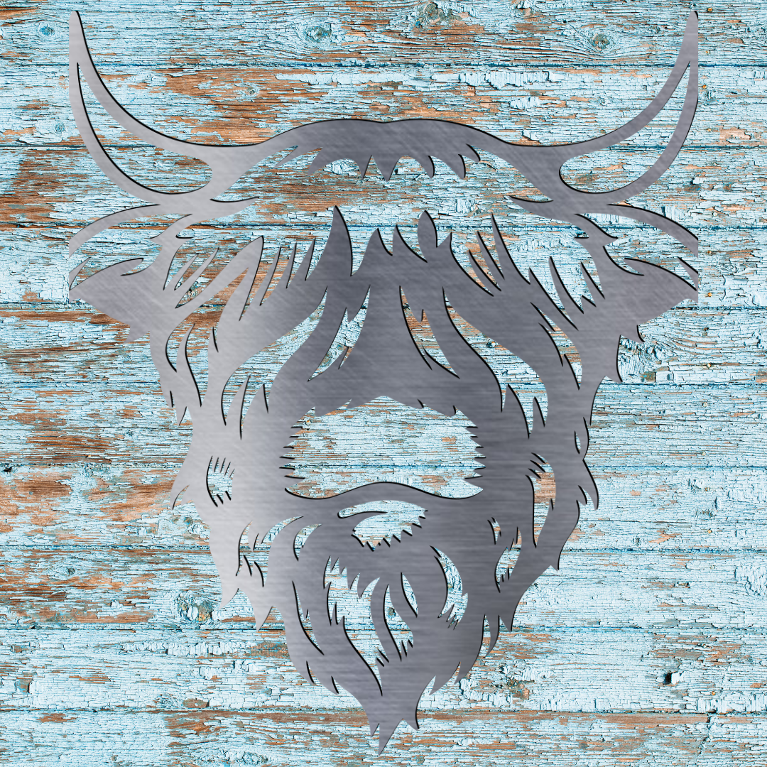 Highland Cow Metal Wall Art – 12"x11" Rustic Farmhouse Face-Only Design