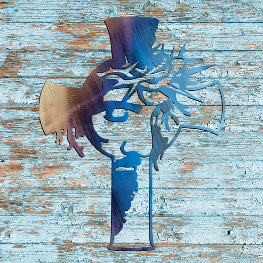 Jesus on Cross Metal Wall Art – 16.5"x20.8" – Heatpainted, Black, or Raw Steel Finish – Handmade Religious Decor