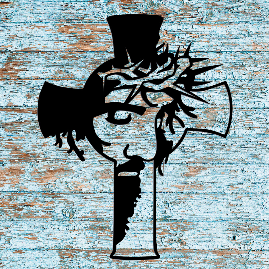 Jesus on Cross Metal Wall Art – 16.5"x20.8" – Heatpainted, Black, or Raw Steel Finish – Handmade Religious Decor